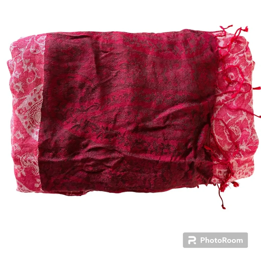 Pink 2 Tone Skinny Scarf Fringes Lightweight Summer Headwear Belt